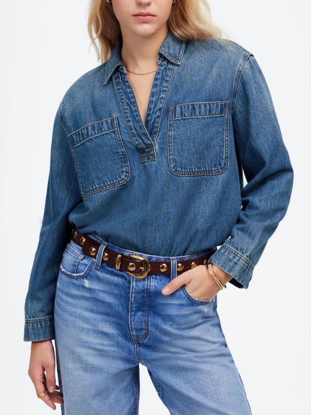 NWT ★: MADEWELL Denim Popover, Ector Wash, XS